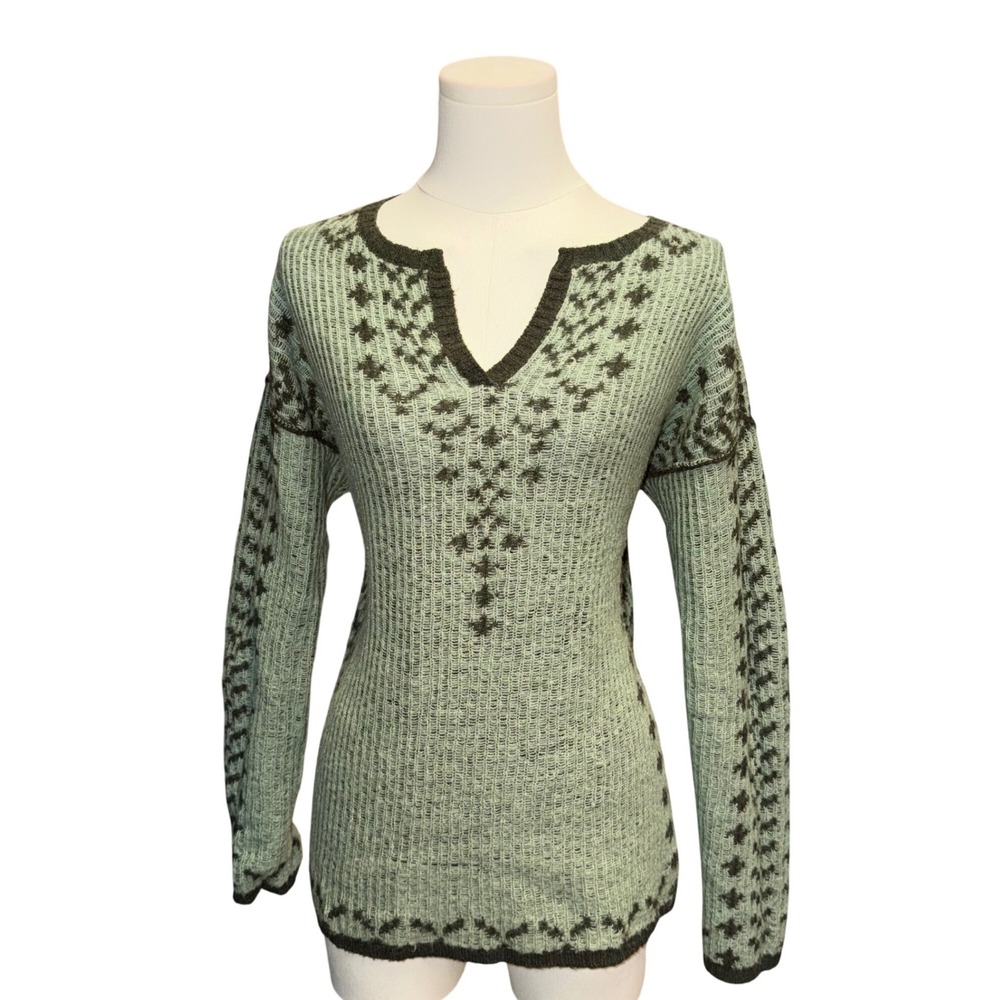 Vintage Y2K Grunge Cashmere Blend Sage Star Jacquard Knit Sweater Whimsigoth